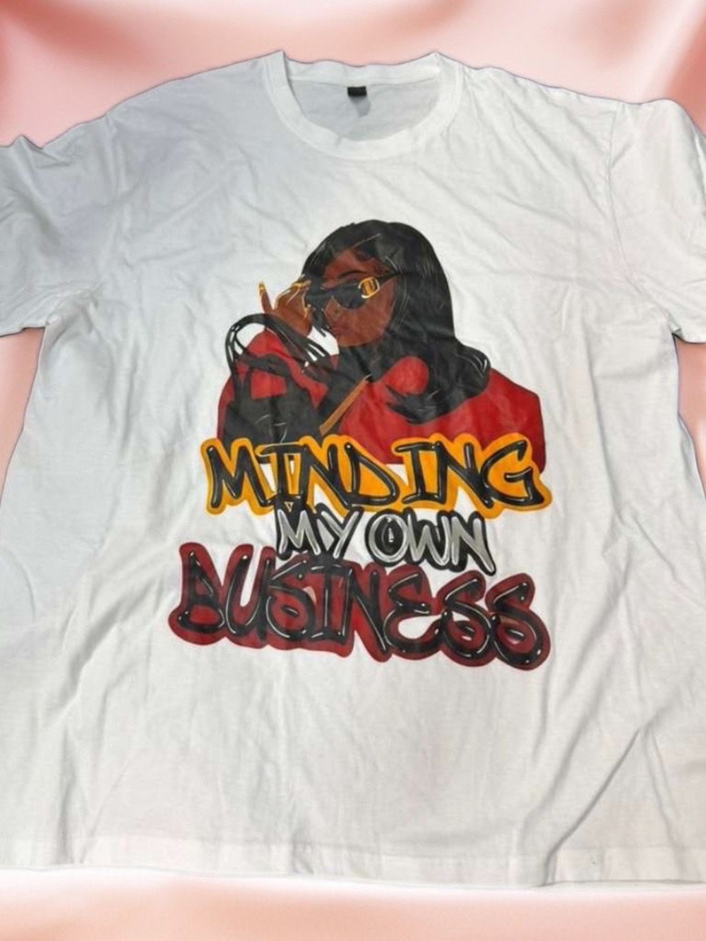 Minding My Own Business Graphic Tee - White with Red & Yellow Art